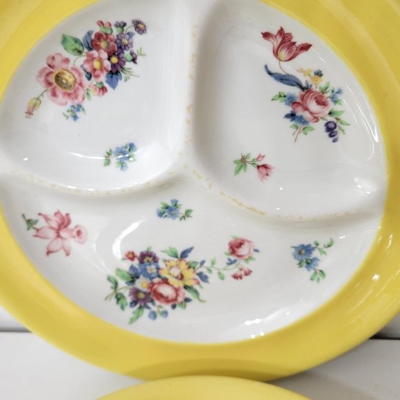 Syracuse China Yellow Floral Divided Dinner Plates Set of Four - Picture 6 of 10